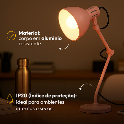 Luminária de Mesa Cyber Articulada 25W E27 IP20 Bivolt Rosa Avant