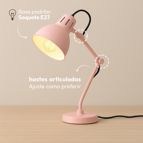 Luminária de Mesa Cyber Articulada 25W E27 IP20 Bivolt Rosa Avant