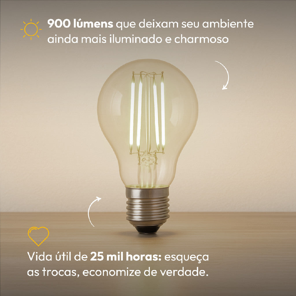 Lampada Led Pera Filamento Clear 9W 900lm 4000k E27 Deluxe