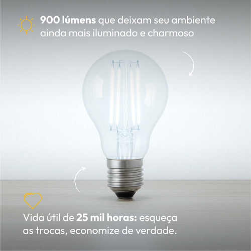 LÂMPADA PERA FILAMENTO CLEAR LED, 9W, EMISSÃO DE LUZ BRANCA 6500K, BIVOLT, AVANT