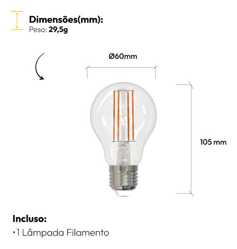 LÂMPADA PERA FILAMENTO CLEAR LED, 9W, EMISSÃO DE LUZ BRANCA 6500K, BIVOLT, AVANT