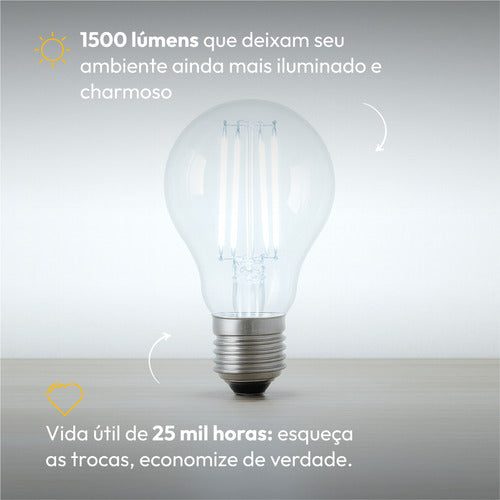 LÂMPADA PERA FILAMENTO CLEAR LED, 15W, EMISSÃO DE LUZ BRANCA 6500K, BIVOLT, AVANT
