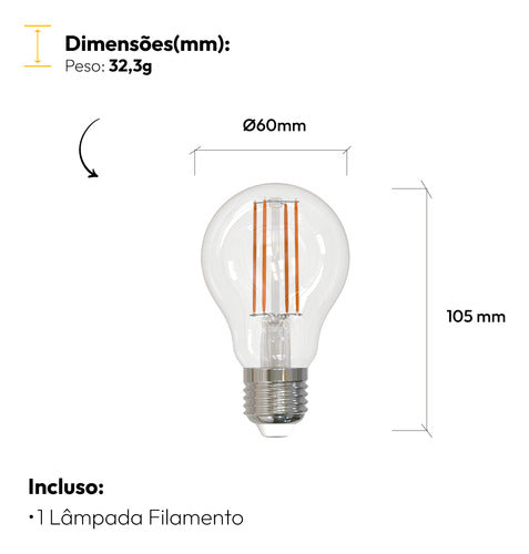 LÂMPADA PERA FILAMENTO CLEAR LED, 15W, EMISSÃO DE LUZ BRANCA 6500K, BIVOLT, AVANT