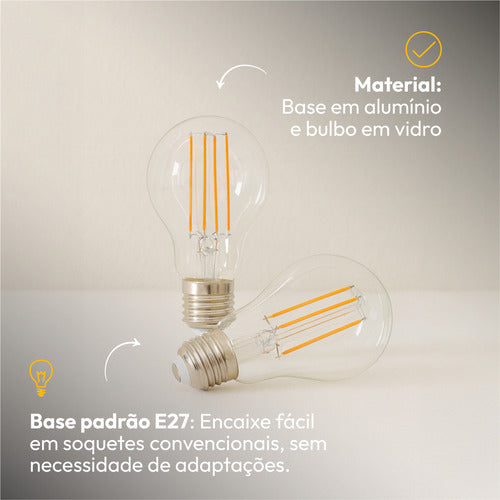LÂMPADA PERA FILAMENTO CLEAR LED, 15W, EMISSÃO DE LUZ BRANCA 6500K, BIVOLT, AVANT