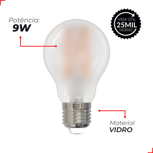Lampada Led Pera Filamento Matte 9w 6500k Branco Frio E27 Ip20 Cod: 352091378 Deluxe By Avant 127/220v