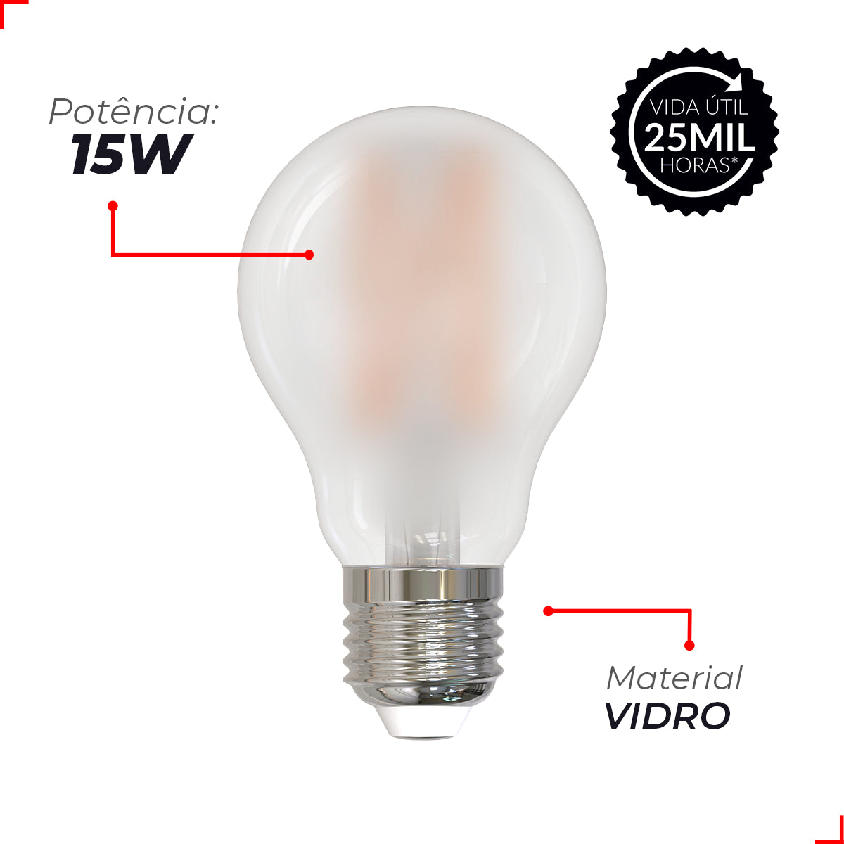 Lâmpada Led 15w Pera Filamento Matte 1500lm 6500k E27 Deluxe