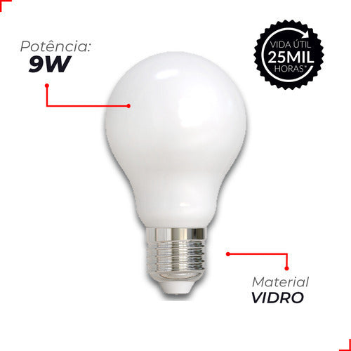 Lampada Led Pera Filamento Lac 9w 900lm 6500k E27 Deluxe
