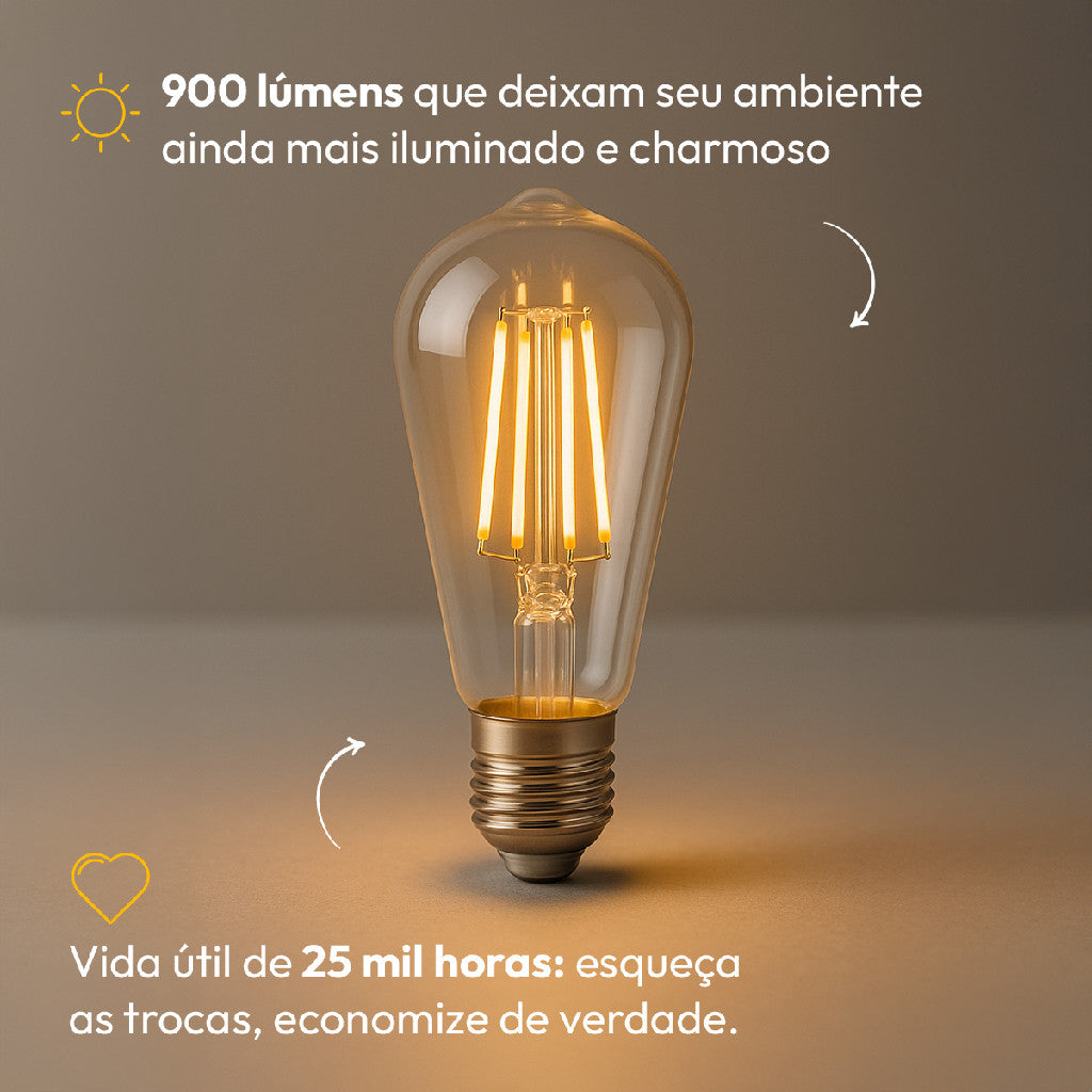 Lampada Led ST64 Clear 9w 2700k Branco Quente E27 110v/220v Cod: 352190378 Deluxe By Avant
