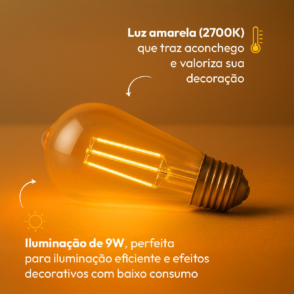 Lampada Led ST64 Clear 9w 2700k Branco Quente E27 110v/220v Cod: 352190378 Deluxe By Avant