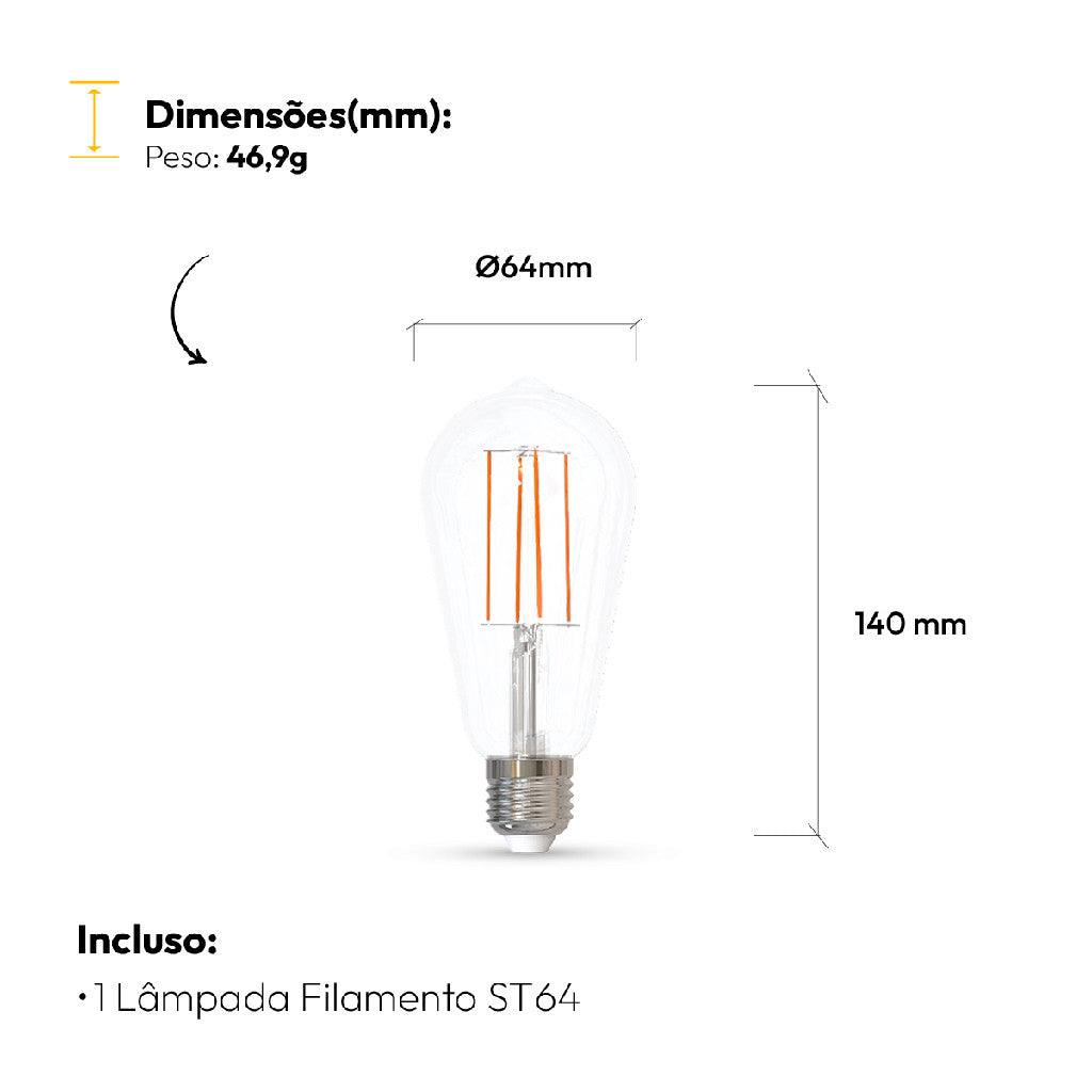 Lampada Led ST64 Clear 9w 2700k Branco Quente E27 110v/220v Cod: 352190378 Deluxe By Avant