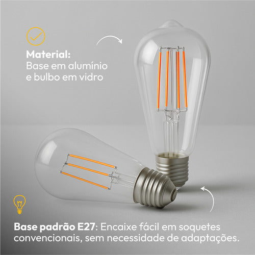 Lampada Led ST64 Filamento Clear 9w/15w 2700k/4000k/6500k Branco Quente/Neutro/Frio E27 Bivolt Deluxe By Avant