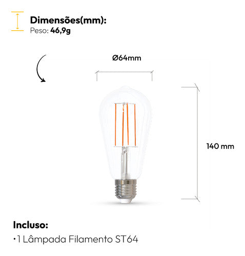 Lampada Led ST64 Filamento Clear 9w/15w 2700k/4000k/6500k Branco Quente/Neutro/Frio E27 Bivolt Deluxe By Avant