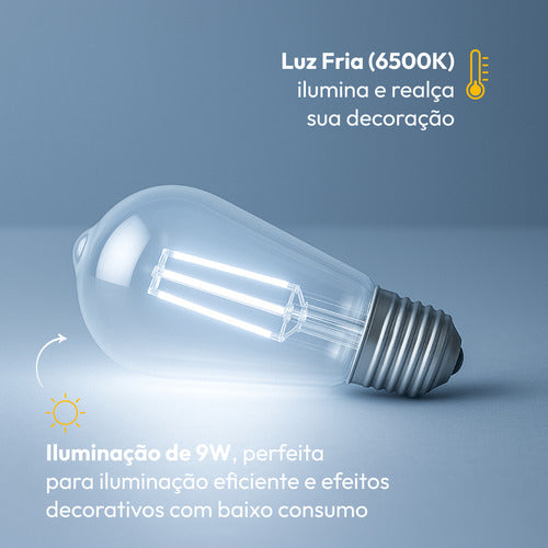 Lampada Led ST64 Filamento Clear 9w/15w 2700k/4000k/6500k Branco Quente/Neutro/Frio E27 Bivolt Deluxe By Avant