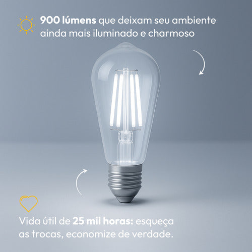 Lampada Led ST64 Filamento Clear 9w/15w 2700k/4000k/6500k Branco Quente/Neutro/Frio E27 Bivolt Deluxe By Avant