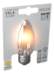 Lampada Led Vela Filamento Clear 4w 2700k Branco Quente E14 Cod: 351070374 Deluxe By Avant 127/220v