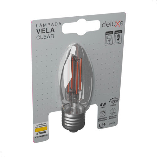 Lampada Led Vela Filamento Clear 4w 2700k Branco Quente E14 Cod: 351070374 Deluxe By Avant 127/220v