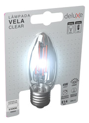 Lampada Led Vela Filamento Clear 4W 400lm 6500K E14 Deluxe