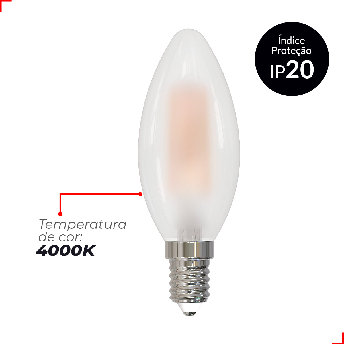 Lampada Led Vela Filamento Matte 4w 400lm 6500k Deluxe