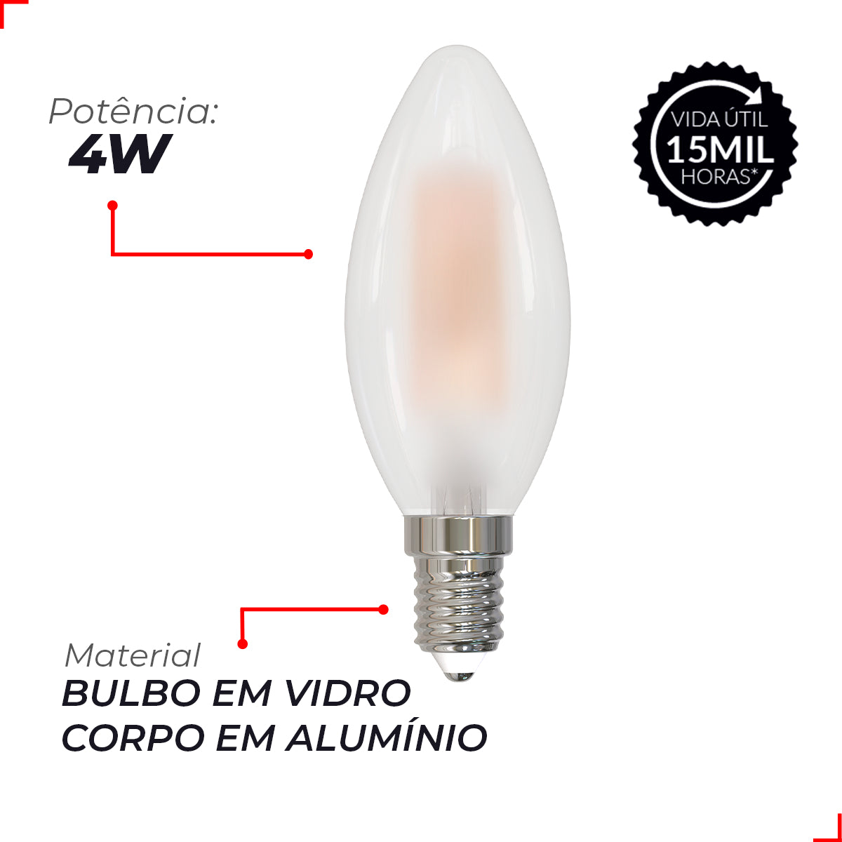 Lampada Led Vela Filamento Matte 4w 400lm 4000k Deluxe