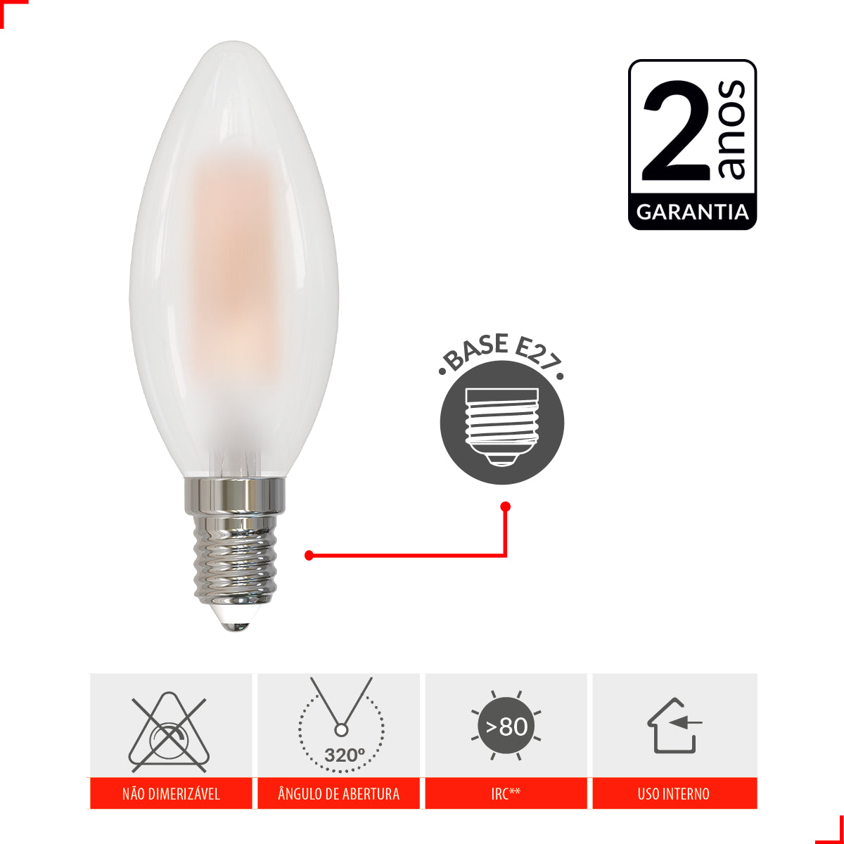 Lampada Led Vela Filamento Matte 4w 400lm 4000k Deluxe