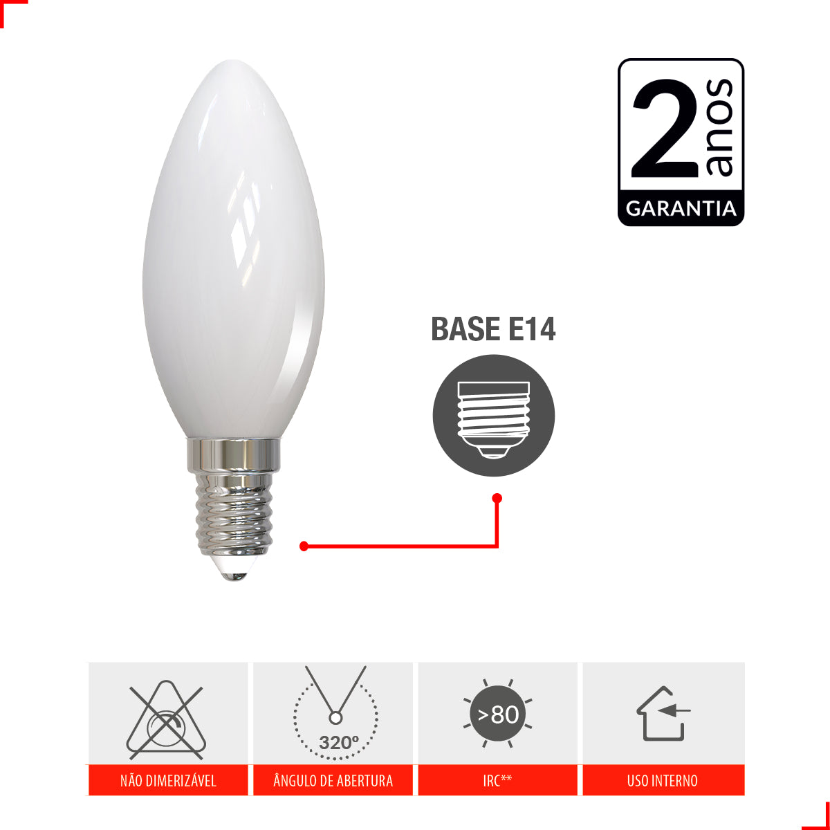 Lâmpada Filamento Led Vela Lac 4w 400lm E14 2700k Deluxe Luz Branco Quente 351130375 127/220v