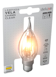 Lampada Led Vela Filamento Chama Clear 4w 2700k Branco Quente E14 Cod: 351160372 Deluxe By Avant 127/220v