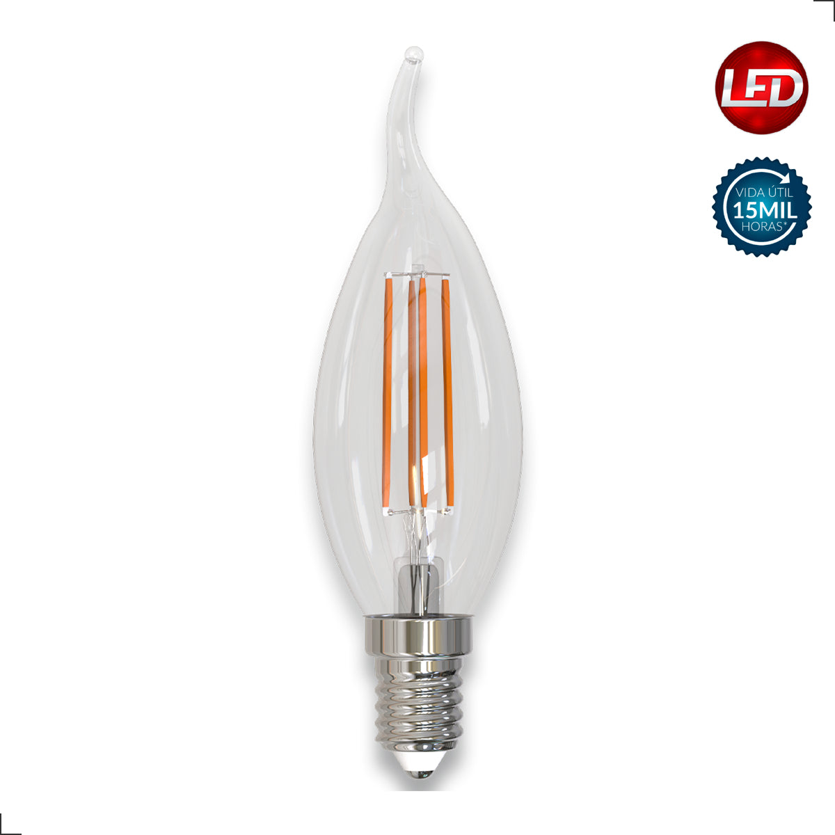 Lampada Led Vela Filamento Chama Clear 4w 4000k Branco Neutro E14 Cod: 351170876 Deluxe By Avant 127/220v
