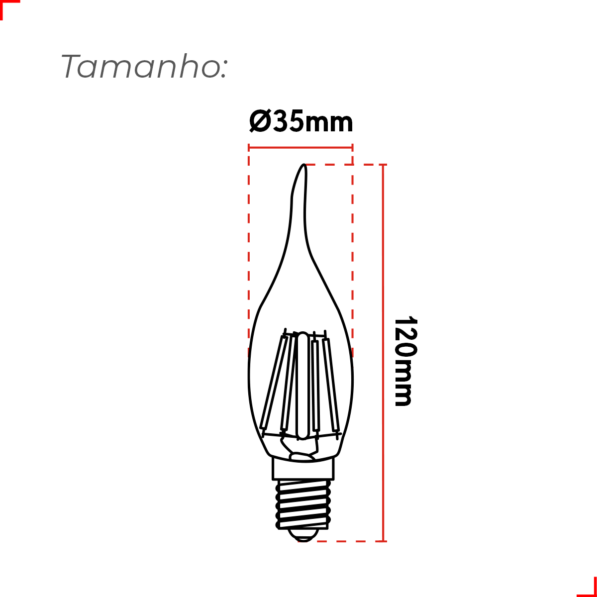Lampada Led Vela Filamento Chama Matte 4w 2700k Branco Quente E14 Bivolt Deluxe