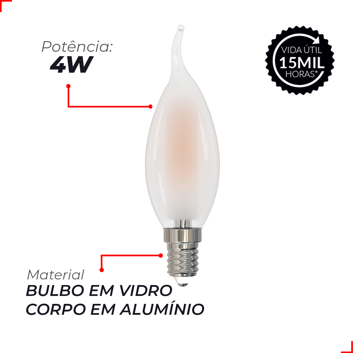 Lampada Led Vela Filamento Chama Matte 4w 2700k Branco Quente E14 Bivolt Deluxe