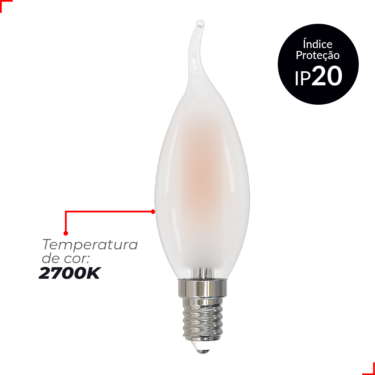 Lampada Led Vela Filamento Chama Matte 4w 2700k Branco Quente E14 Bivolt Deluxe