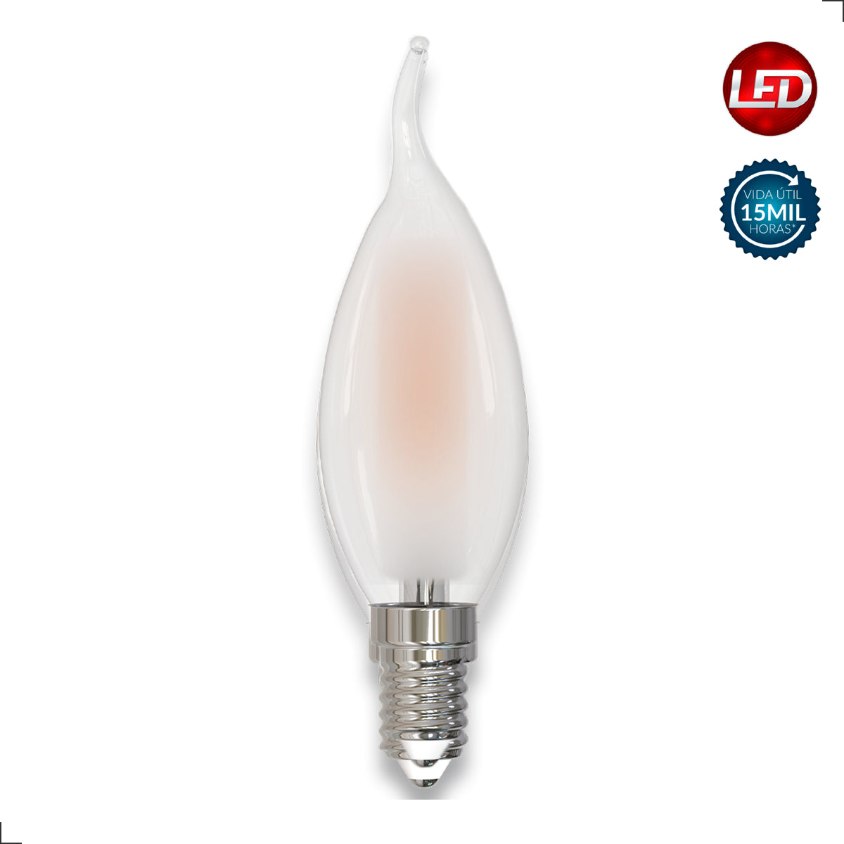 Lampada Led Vela Filamento Chama Matte 4w 4000k E14 Deluxe
