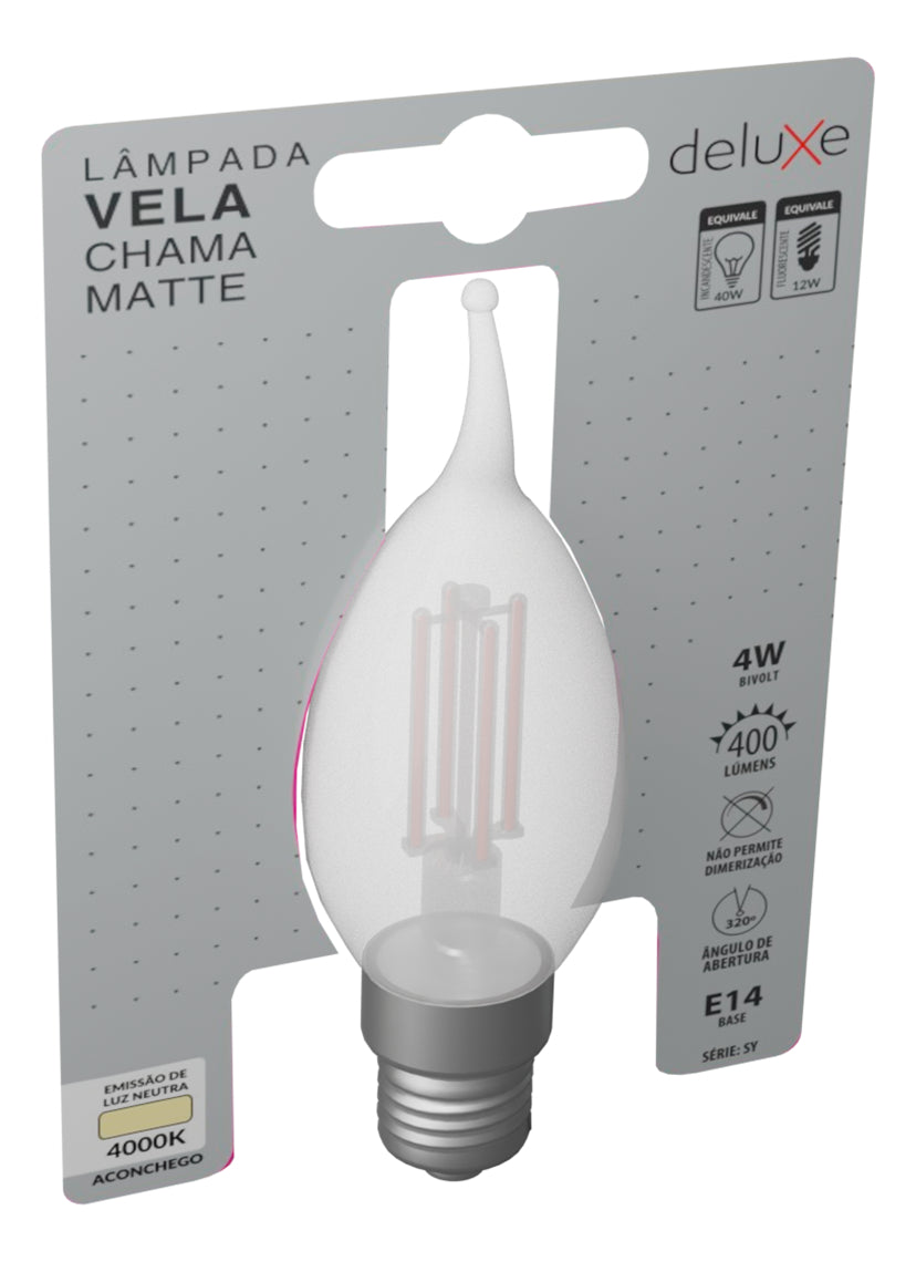 Lampada Led Vela Filamento Chama Matte 4w 4000k E14 Deluxe