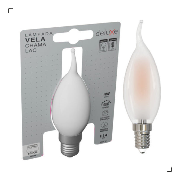Lampada Led Vela Filamento Chama Matte 4w 6500k Branco Frio E14 Ip20 Cod: 351211371 Deluxe By Avant 127/220v