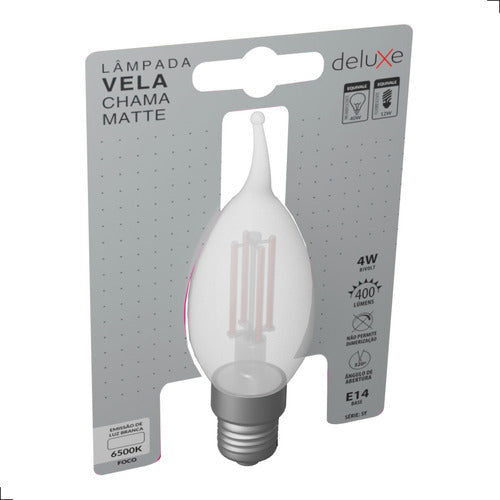 Lampada Led Vela Filamento Chama Matte 4w 6500k Branco Frio E14 Ip20 Cod: 351211371 Deluxe By Avant 127/220v