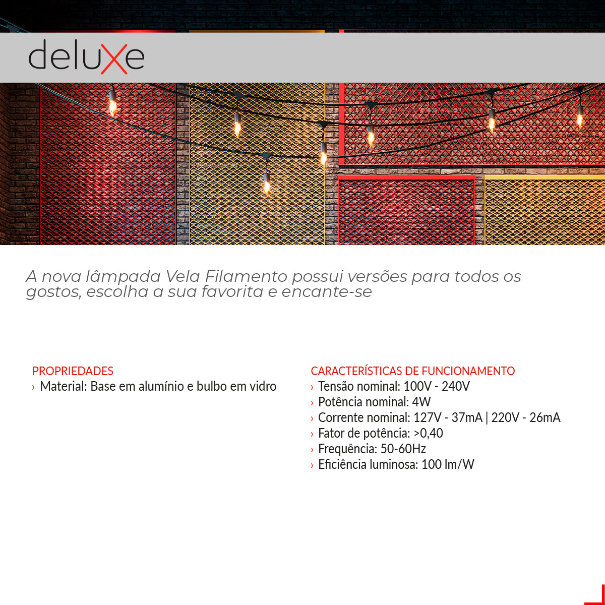 Lampada Led Vela Filamento Chama Matte 4w 6500k Branco Frio E14 Ip20 Cod: 351211371 Deluxe By Avant 127/220v