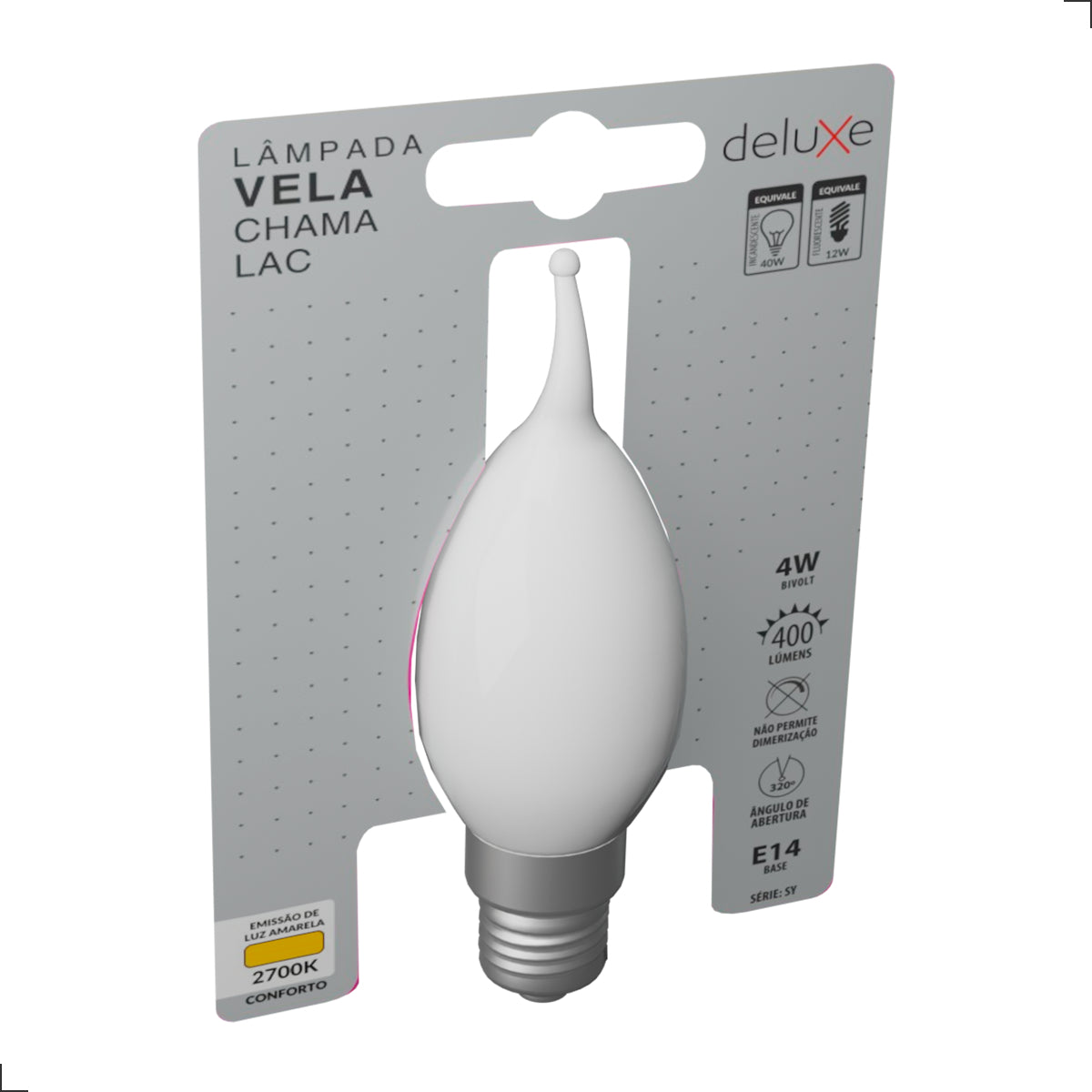 Lampada Led Vela Filamento Chama Lac 4w 2700k Branco Quente E14 Ip20 Cod: 351220373 Deluxe By Avant