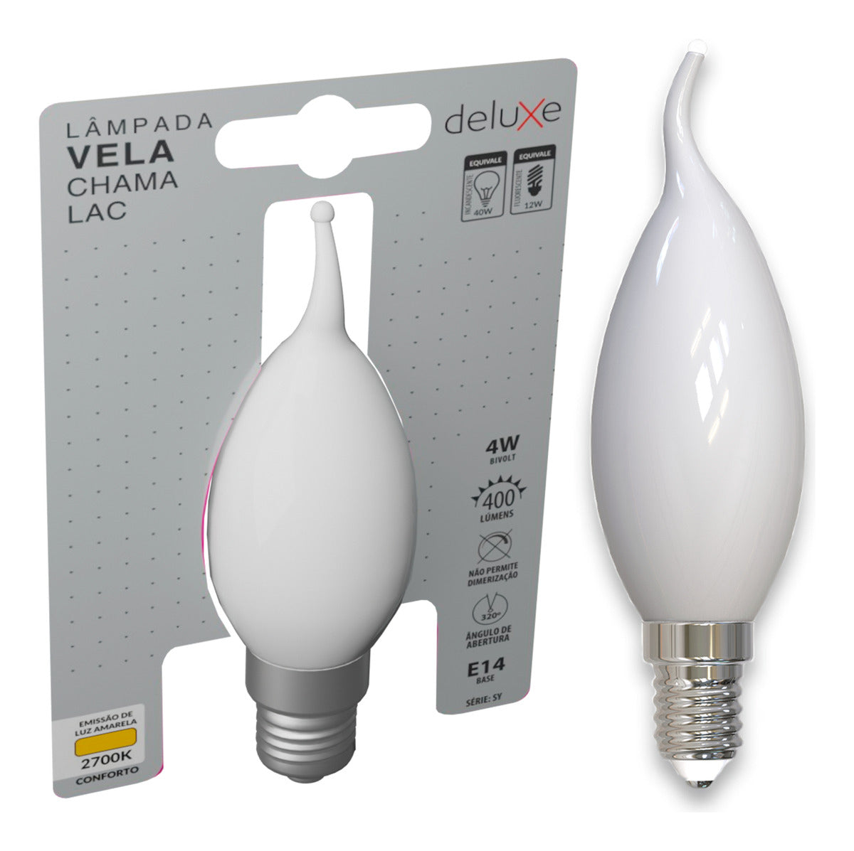 Lampada Led Vela Filamento Chama Lac 4w 2700k Branco Quente E14 Ip20 Cod: 351220373 Deluxe By Avant