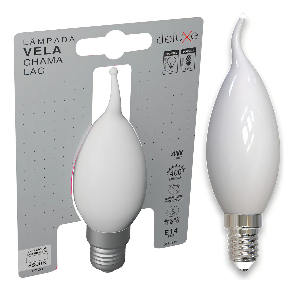 Lampada Led Vela Filamento Chama Lac 4w 6500k Branco Frio E14 Ip20 Cod: 351241378 Deluxe By Avant 127/220v