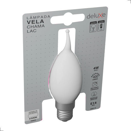 Lampada Led Vela Filamento Chama Lac 4w 6500k Branco Frio E14 Ip20 Cod: 351241378 Deluxe By Avant 127/220v