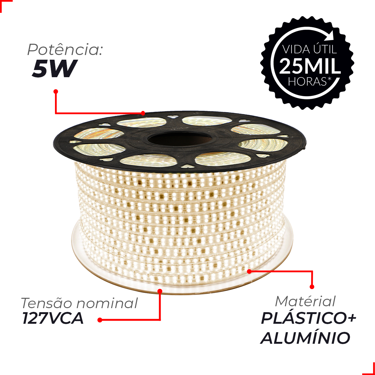 Fita Led Connect 5w 4000k Branco Neutro 500lm IP65 127v Avant