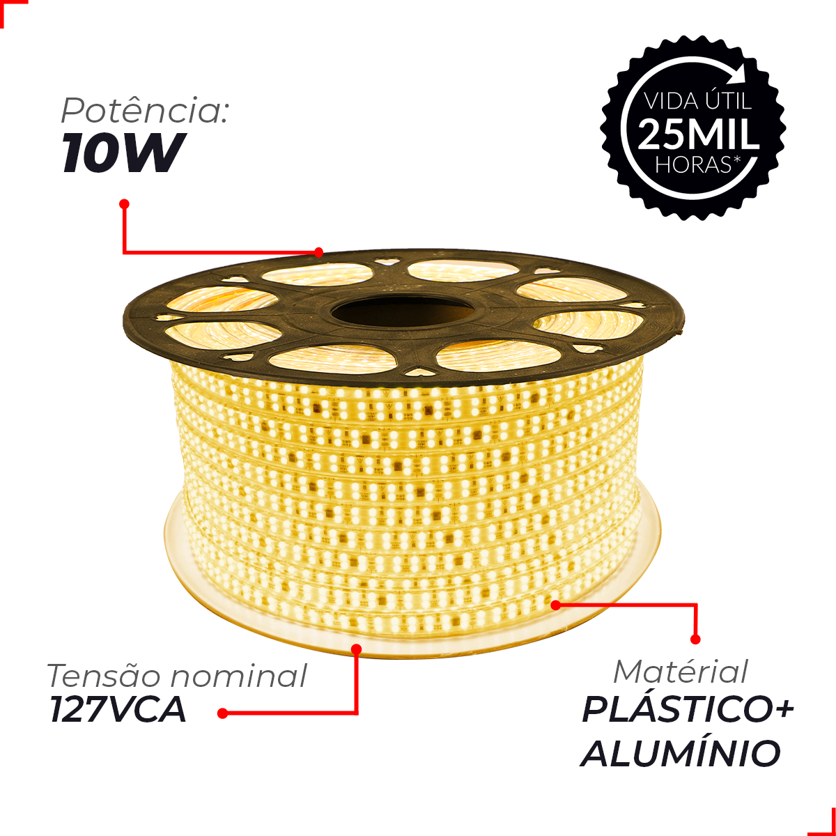 Fita Led Connect 10w 2700k Branco Quente 1000lm IP65 127v Avant