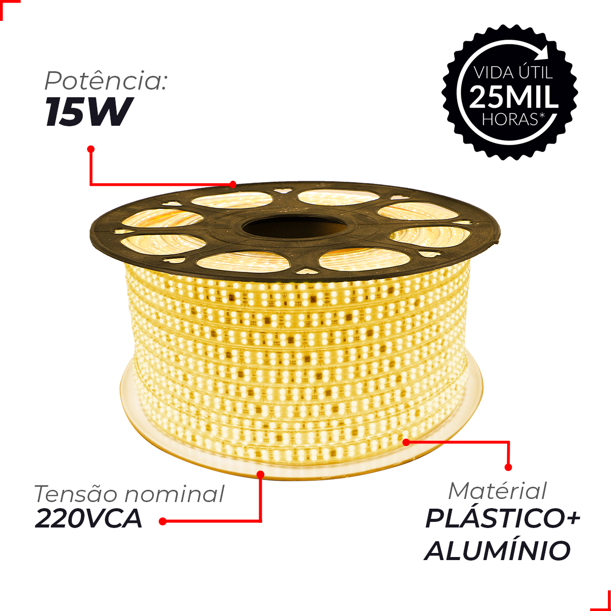 Fita Led Connect 15w 2700k Branco Quente 1500lm IP65 220v Avant