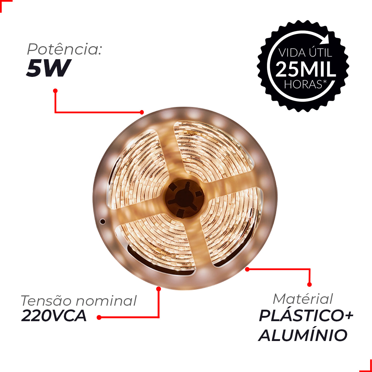 Fita Led Connect 5w 4000k Branco Neutro 5 Metros 220v Tensão Direta 60 Leds/m a prova dágua Cod: 148003037 Avant