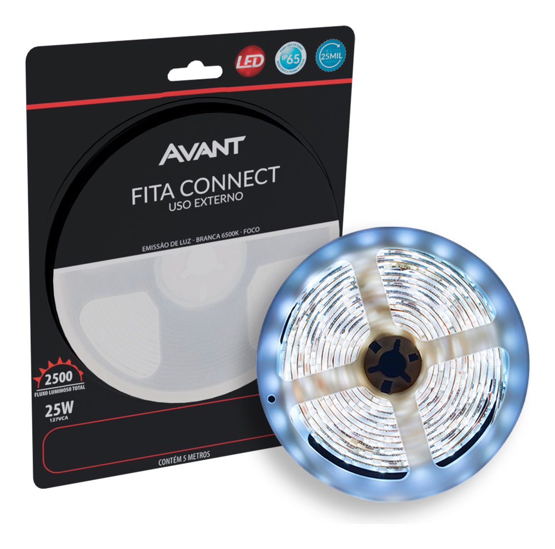 Fita Led Connect 5w 6500k Branco Frio 5 Metros 127v Tensão Direta 60 Leds/m a prova dágua Cod: 148004089 AvantA
