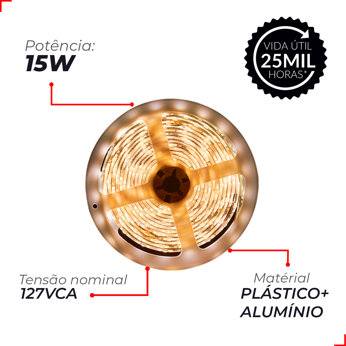 Fita Led Connect 5m 5w 10w ou 15w 2700k, 4000k ou 6500k Bivolt Tensão Direta a prova d'água Avant