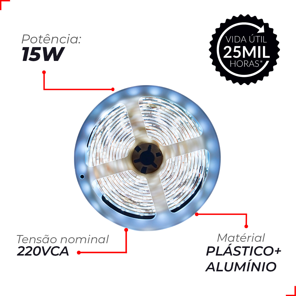 Fita Led Connect 15w 6500k Branco Frio 5 Metros Tensão Direta 240 Leds provad'água 148017133 Avant