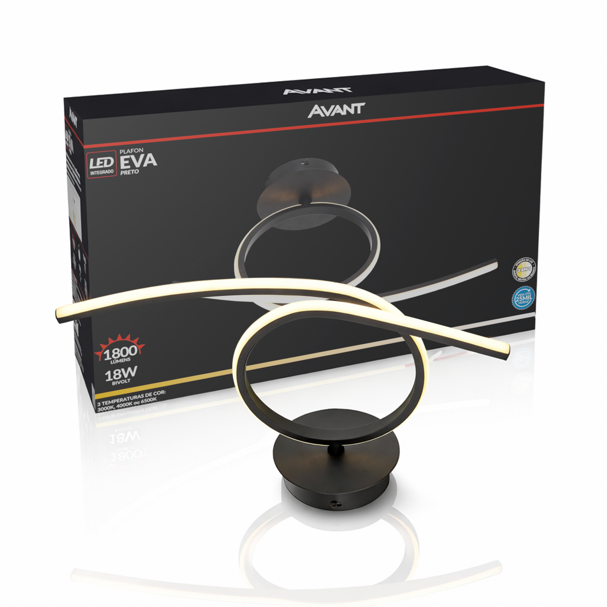 Pendente Led Plafon Eva 18w 3000k/6500k Preto Bivolt Avant