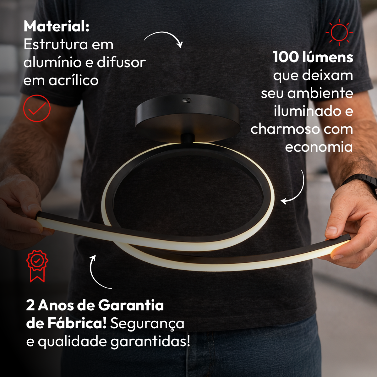 Pendente Led Plafon Eva 18w 3000k/6500k Preto Bivolt Avant