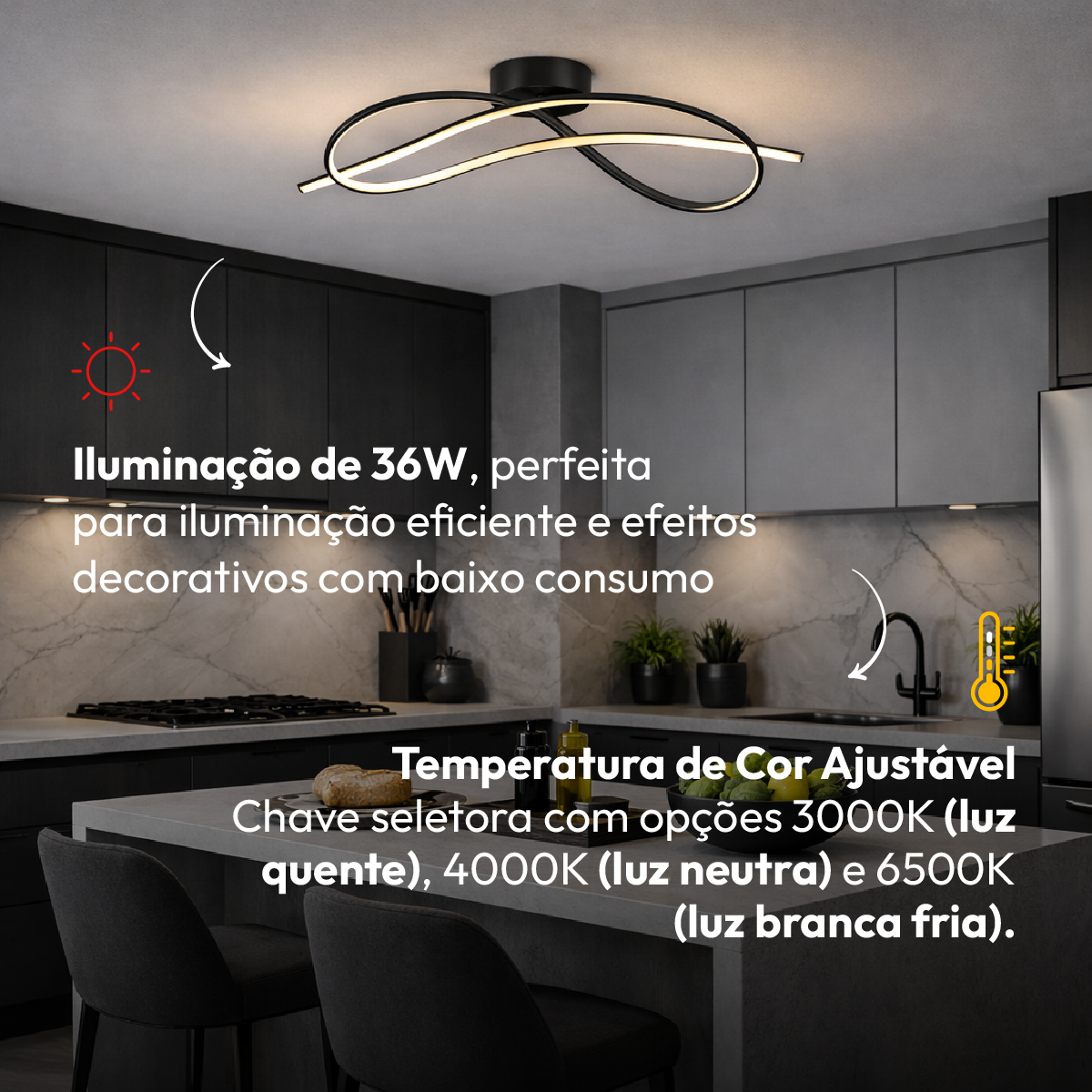 Plafon Led Eva 36w 3000k/6500k IP20 Dourado Bivolt Avant