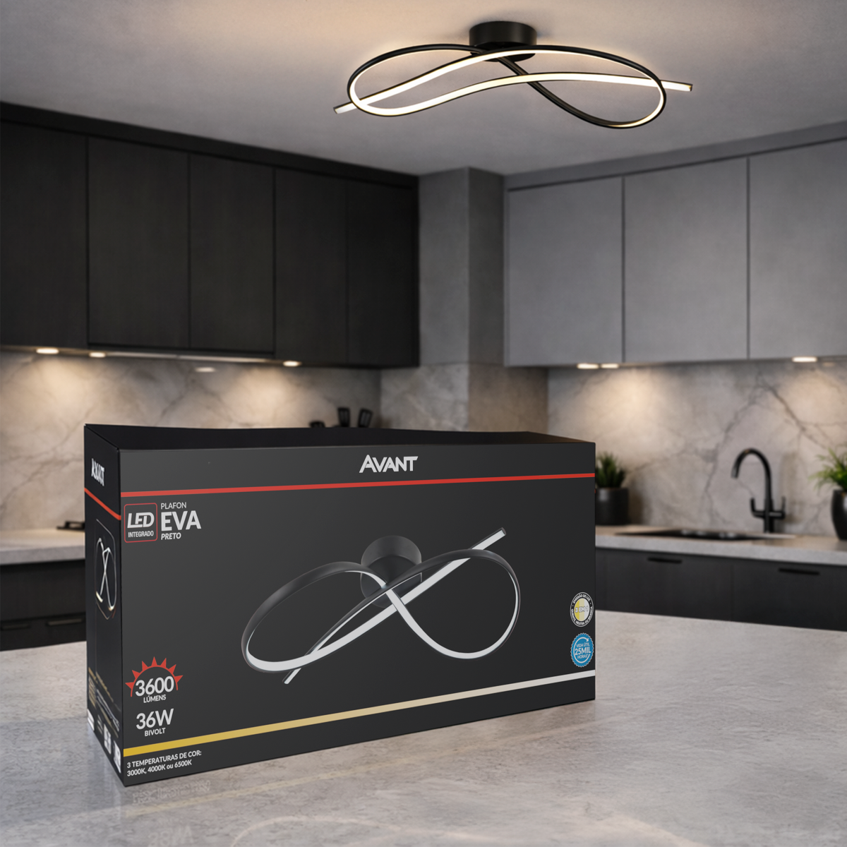 Plafon Led Eva 36w 3000k/6500k IP20 Dourado Bivolt Avant